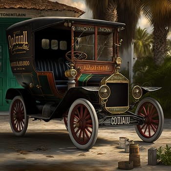 This painting captures the essence of the Doxa, a motorized vehicle that is the most famous mode of transportation in the Bahamas. It is a symbol of the history and traditions of the islands. The image is generated with the use of an AI.