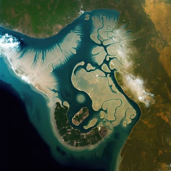 This painting showcases the beauty of the Gangetic Delta, the main attraction of Bangladesh, one of the largest deltas in the world. The delta is a unique blend of natural wonder and cultural heritage, teeming with diverse wildlife and breathtaking landscapes. The image is generated with the use of an AI.