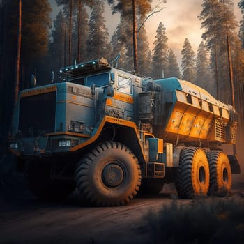 The painting depicts the iconic MAZ brand of automobiles produced in Belarus, with a focus on both their passenger and freight models. The image is generated with the use of an AI.