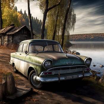 This painting captures the iconic image of the Volga car, a popular mode of transportation in Bulgaria. The car is depicted in all its classic design, with its sleek lines and vintage aesthetic. The image is generated with the use of an AI.