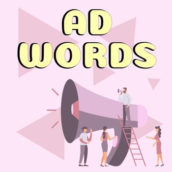 Text caption presenting Ad Words, Business approach oversee and control the various advertising activities