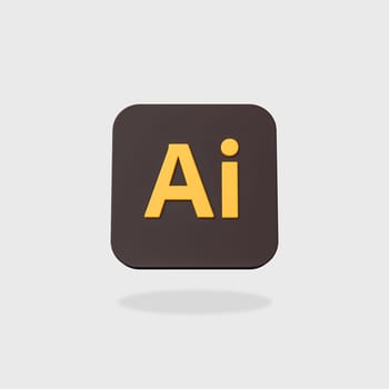 Adobe Illustrator App Icon 3D Shape Isolated on Flat Light Gray Background with Shadow 3D Illustration