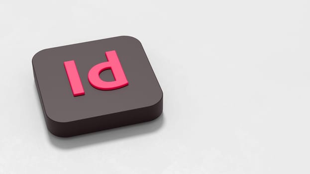 Adobe Indesign App Icon 3D Symbol Shape on Plastered Gray Background with Copy Space 3D Illustration
