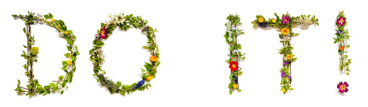 Blooming Flower Letters Building English Text Do It! Summer And Spring Season Blossoms And Flower Lei.