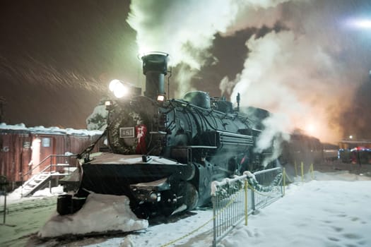 Polar Express decorated for Christmas in Derango, Colorado, USA.