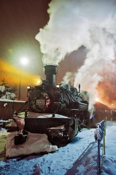 The Polar Express is a steam train decorated for Christmas in Durango, Colorado, USA.