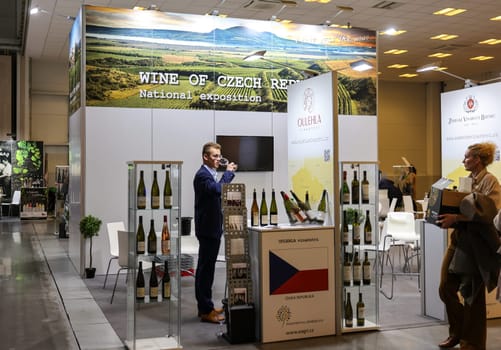 Cracow, Poland - November 17, 2022: International Wine Trade Fair ENOEXPO in Cracow. Producers of wine from all around the world meet the importers distributors and representatives.