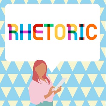 Text showing inspiration Rhetoric, Concept meaning study of writing or speaking as mean of communication or persuasion