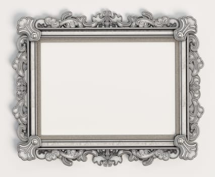 Silver ornate vintage picture frame. 3D illustration.
