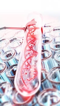 DNA double helix inside test tube. 3D illustration.