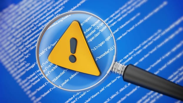 Error in computer software code. 3D illustration.