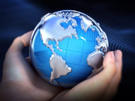 3D Globe in hands. 3D illustration.