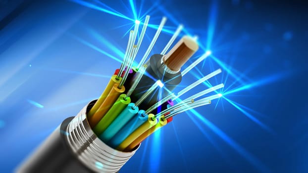Fiber optical cable detail. 3D illustration.