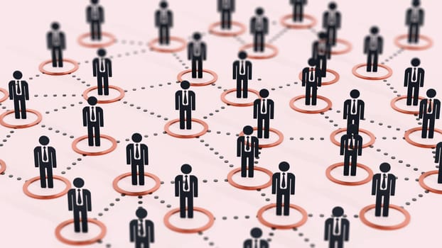 Human network concept with business people connected to each other. 3D illustration.