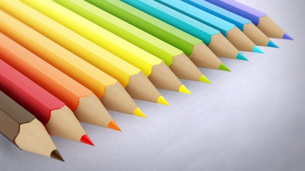 Color pencils standing on gray background. 3D illustration.