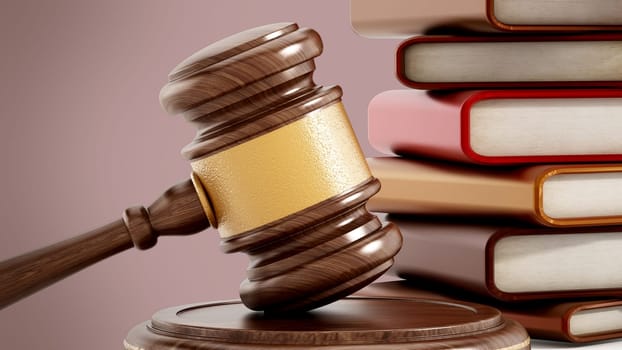 Gavel and books. Law concept. 3D illustration.