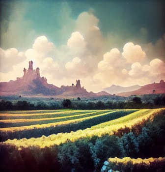 Watercolor image of a romantic autumn landscape
