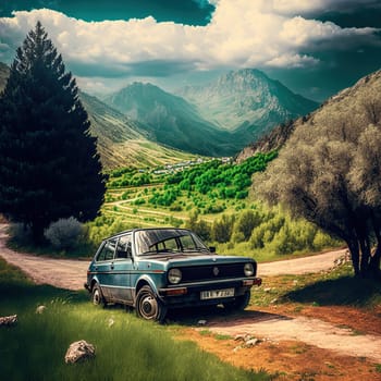 This dynamic painting showcases the most common mode of transportation in Bosnia and Herzegovina, cars and motorcycles. It captures the movement and energy of the vehicles as they navigate through the streets. The image is generated with the use of an AI.