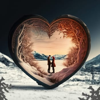 A peaceful and idyllic depiction of a couple spending Valentine's Day in a secluded, natural setting. The image is generated with the use of an AI.