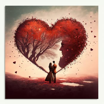 A peaceful and idyllic scene of a couple enjoying a romantic moment on Valentine's Day. The image is generated with the use of an AI.