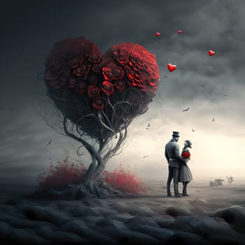 A colorful image of a romantic setting with hearts and flowers, perfect for Valentine's Day. The image is generated with the use of an AI.