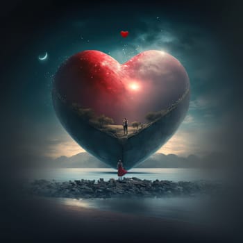 A simple yet romantic photo of a couple in a picturesque setting. The image is generated with the use of an AI.