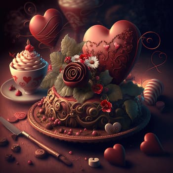 A romantic setting filled with hearts and flowers, the perfect image to celebrate Valentine's Day. The image is generated with the use of an AI.