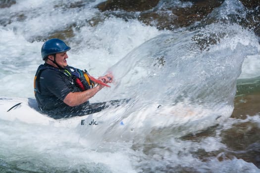 Kayaking on the Uncompahgre River in Ridgeway Colorado. USA