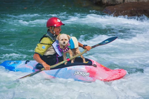 Kayaking on the Uncompahgre River in Ridgeway Colorado. USA