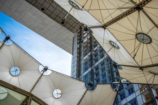 Architectural design at the Grande Arche in La Defense in Paris, France