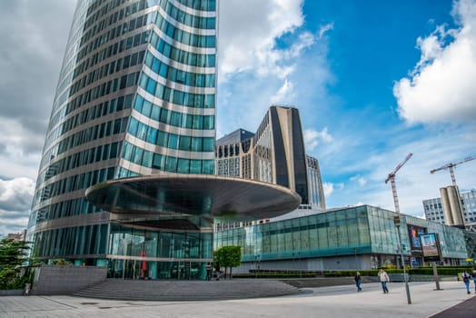 Scenic skyscrapers with glass facades at La Defense district in Paris, France