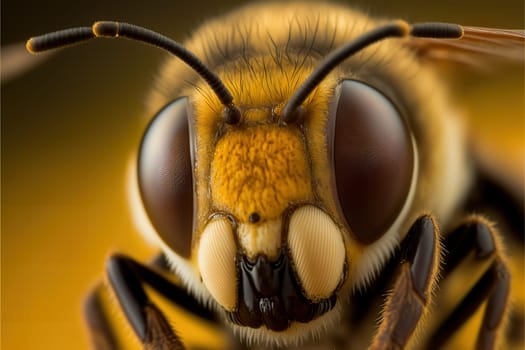 extreme close up of a bee, macro of a honeybee.