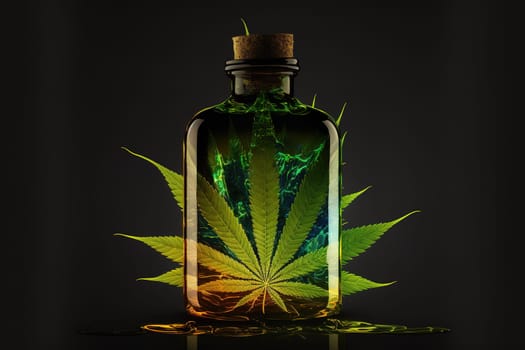 Medical cannabis oil. Marijuana leaf with oil extract.