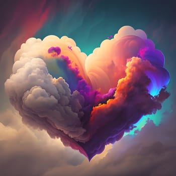 beautiful colorful valentine day heart in the clouds as abstract background.