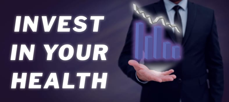 Hand writing sign Invest In Your Health, Conceptual photo Live a Healthy Lifestyle Quality Food for Wellness