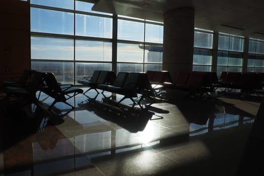 Ankara, Turkey, Esenboga Havalimani Airport. The waiting room is a place at the airport equipped for the stay of passengers who have passed check-in and screening and are waiting to board their flight
