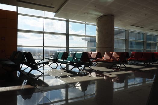 Ankara, Turkey, Esenboga Havalimani Airport. The waiting room is a place at the airport equipped for the stay of passengers who have passed check-in and screening and are waiting to board their flight