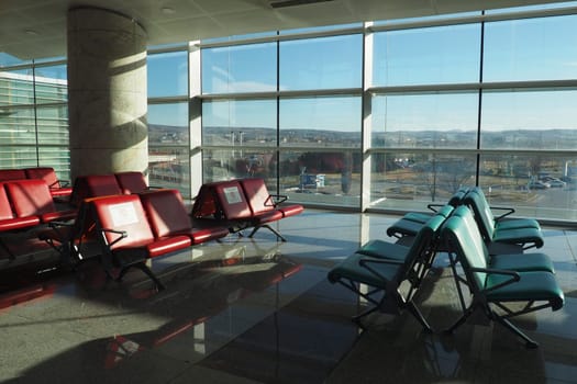 Ankara, Turkey, Esenboga Havalimani Airport. The waiting room is a place at the airport equipped for the stay of passengers who have passed check-in and screening and are waiting to board their flight
