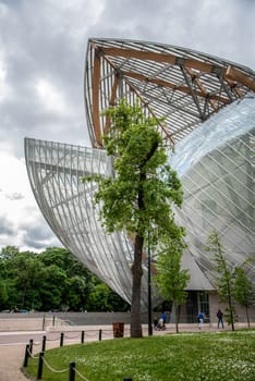 The modern Louis Vuitton Foundation building in Paris, France