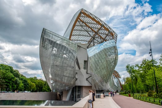 The modern Louis Vuitton Foundation building in Paris, France