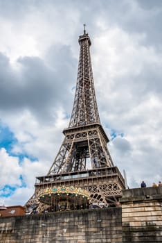 View of the Eiffel Tower in Paris from Trocadero Garden, France