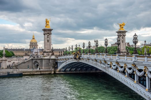 Bridge Alexandre III with view to the Military Museum, Paris France