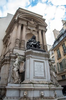 Scenic baroque Fountain St Michel in Paris, France