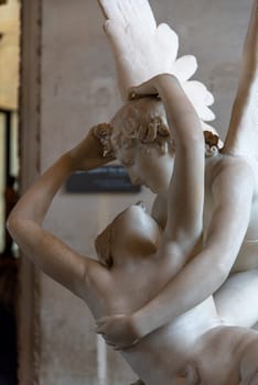 Beautiful antique sculptures in the Louvre museum in Paris, France