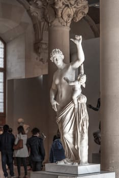 Beautiful antique sculptures in the Louvre museum in Paris, France