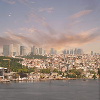 Istanbul city view from Pierre Loti Teleferik station overlooking Golden Horn, Eyup District, Istanbul, Turkey