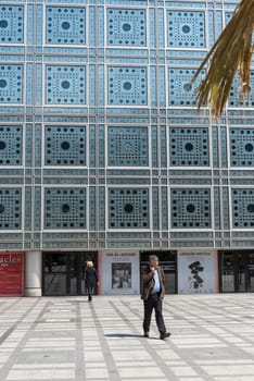 Facade of the Institute du Monde Arabe in Paris, France