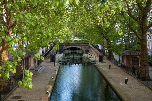 Calm canal Saint Martin in Paris in Summer, France