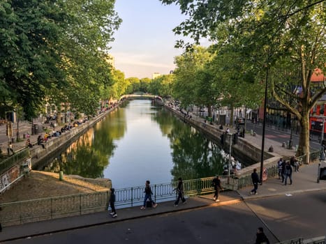 Calm canal Saint Martin in Paris in Summer, France