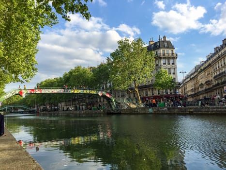 Calm canal Saint Martin in Paris in Summer, France